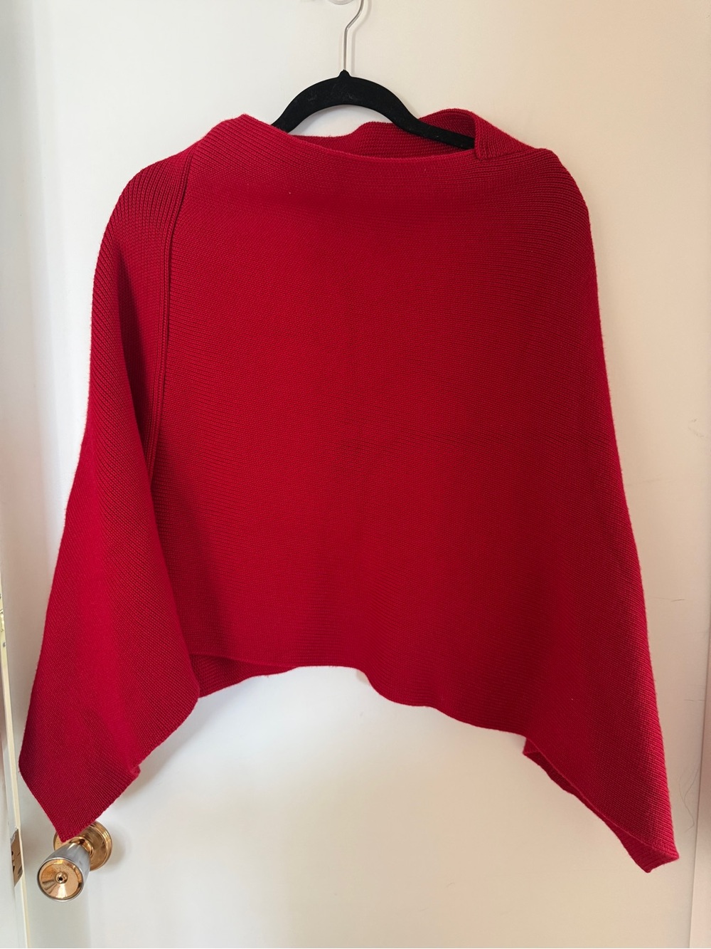 Red 100% Wool Poncho Cape Sweater Small Quiet Luxury Minimalist Canadian Made